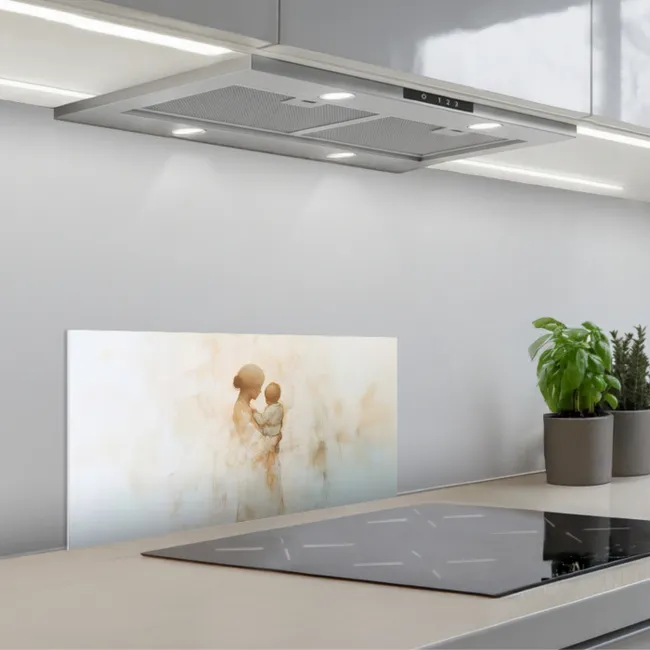 Kind - Moeder - Waterverfschilderij keuken achterwand spatscherm klein -3d_schuin