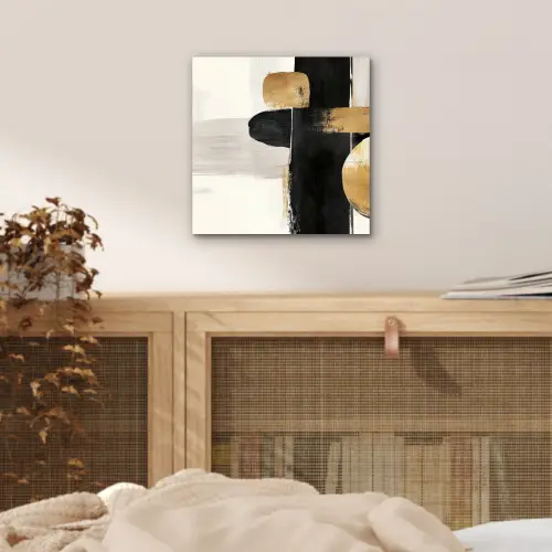 Vormen - Penseelstreken - Abstract - Goud aluminium wit klein -sfeer3