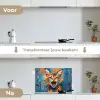 Kat - Kleurrijk - Oranje - Blauw keuken achterwand spatscherm klein -voor_na_NL
