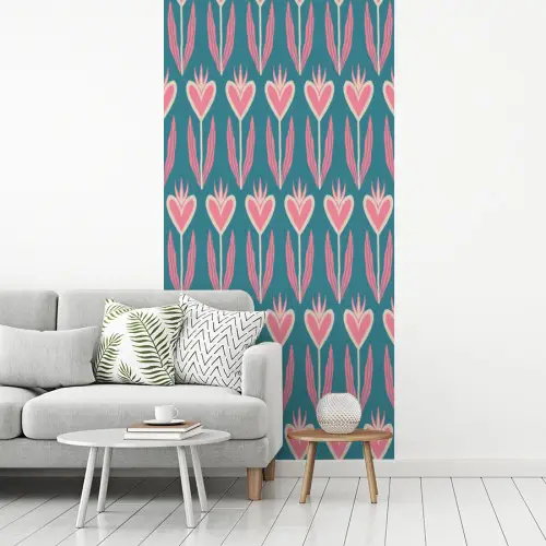Blauw - Retro - Patroon - Hartjes fotobehang vinyl groot 64 -woonkamer