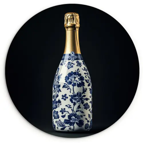 Champagne - Bloemen - Goud - Chique Wandcirkel plexiglas klein -3d