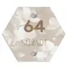 Beigefarbene Blumen - Modern Naambord Hexagon klein -3d