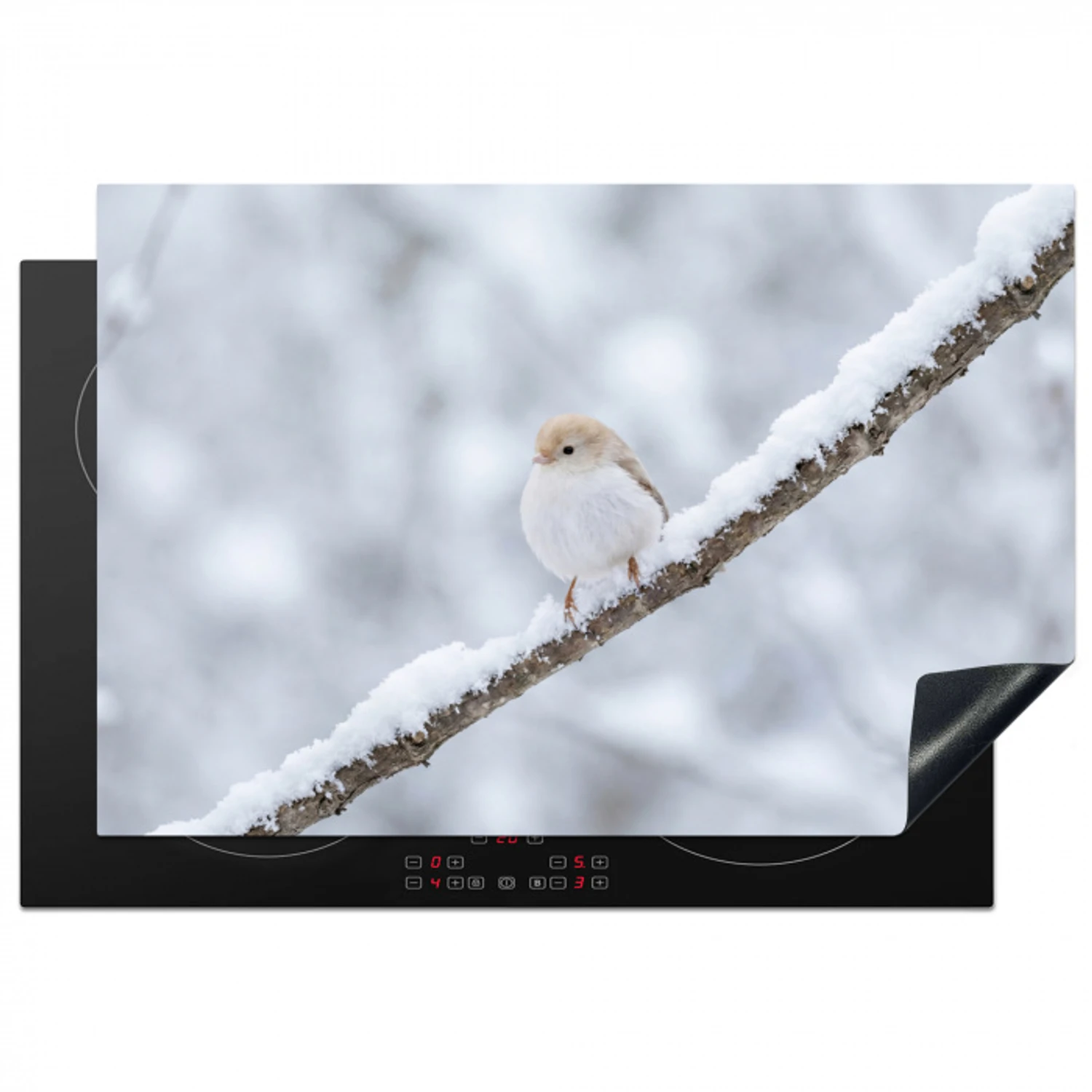 Vogeltje - Sneeuw - Tak - Winter - Zacht Inductie beschermer vinyl 3mm klein -3d