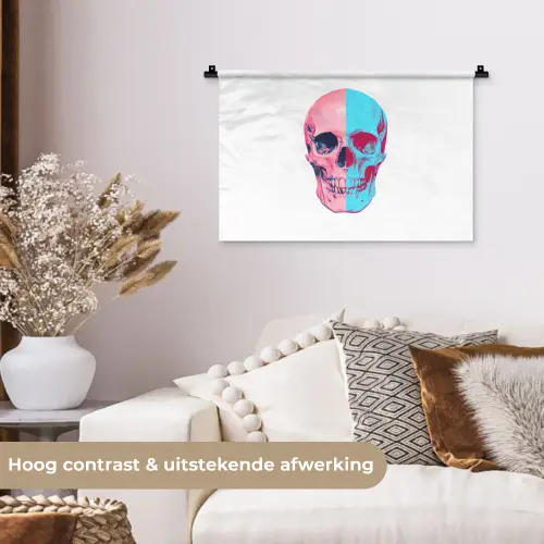 Schedel - Grafisch - Roze - Verdeeld Wandkleed katoen klein -sfeer1