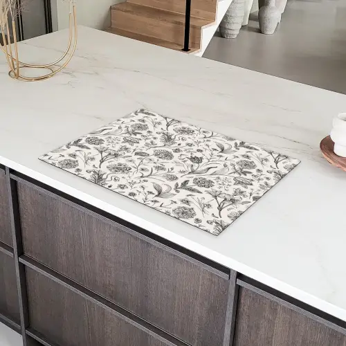 Classic - Black - White - Floral Inductie beschermer vinyl 3mm klein 276 -sfeer8