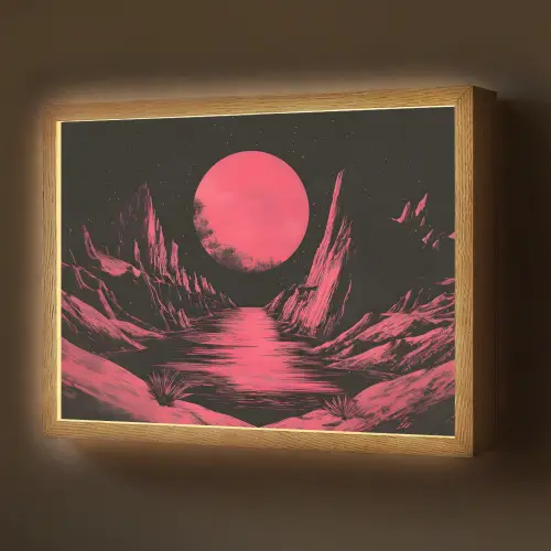 Maan - Felroze - Bergen - Rivier Light Box met batterij (Wandlamp) middel -z3d_website