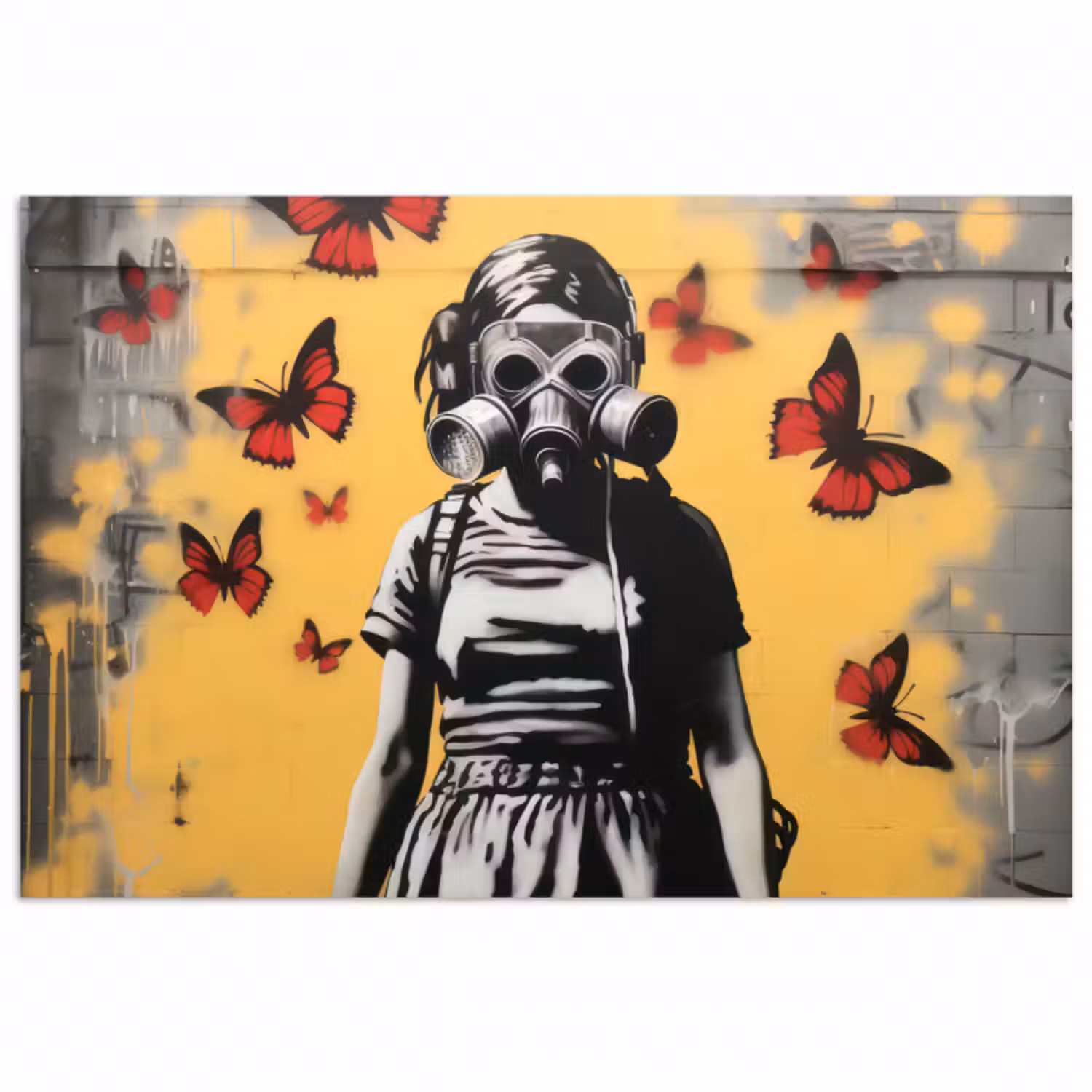 Poster - Mädchen - Gasmaske - Schmetterlinge - Graffiti