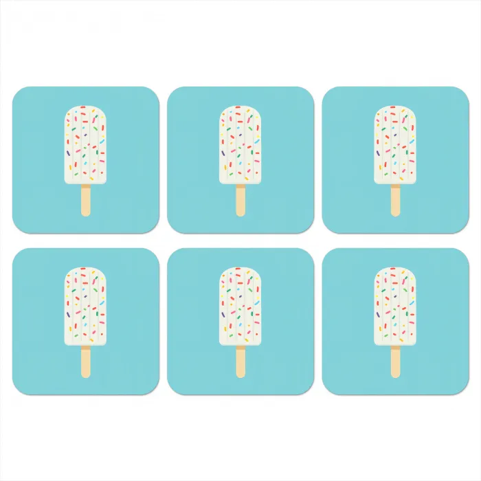 Ijsje - Stokje - Sprinkles - Lichtblauw onderzetter kurk middel -3d