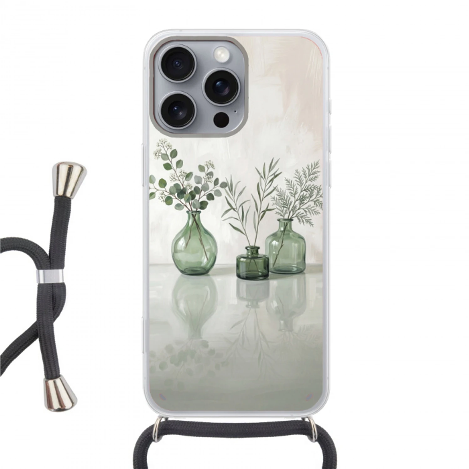 Vazen - Bladeren - Groen Hoesje iPhone 16 Pro Max met koord klein -3d