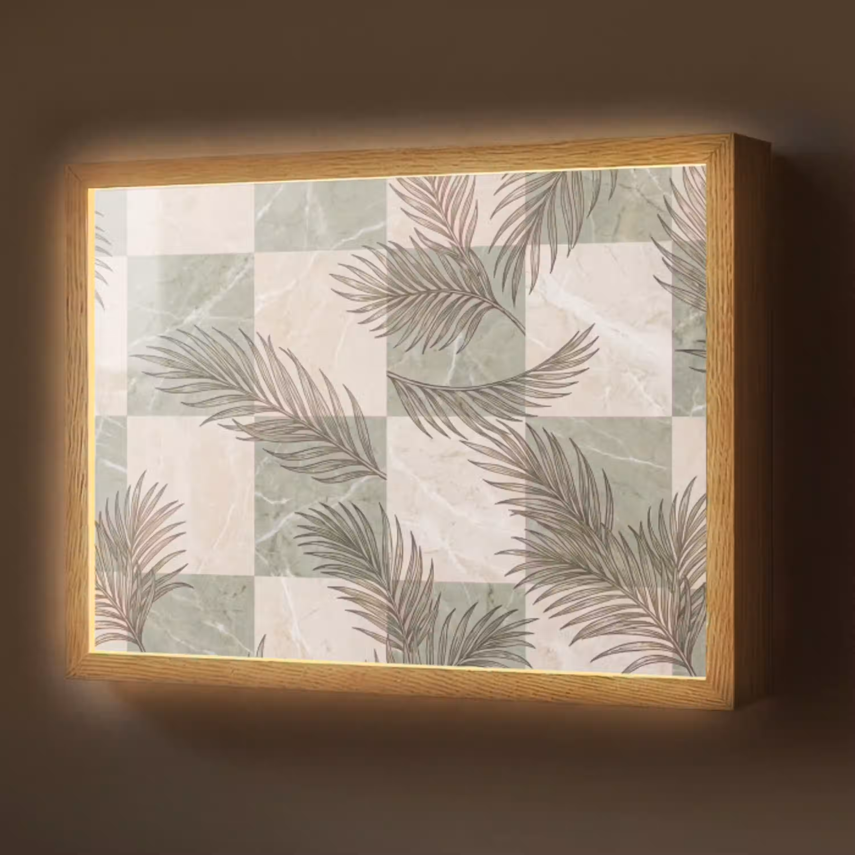 Planten - Bladeren - Marmer - Modern - Groen Light Box met batterij (Wandlamp) middel -z3d_website