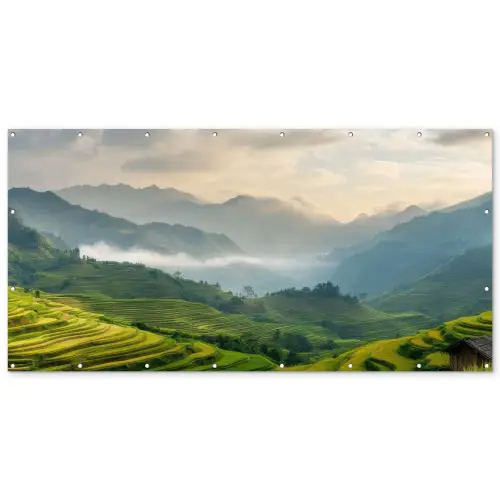Rijstvelden - Bergen - Groen - Natuur Balkonbeschermer Duitsland klein -zz_3d
