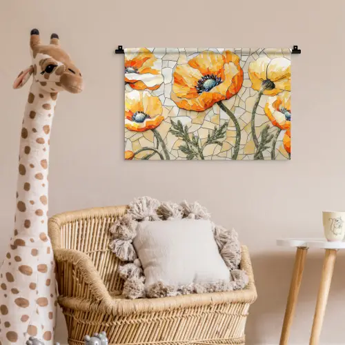 Klaprozen - Oranje - Mozaïek - Bladeren Wandkleed katoen klein -wsfeer5_kind