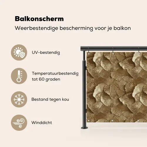 Organisch - Patroon - Bladeren - Goud Balkonbeschermer Duitsland klein 596 -specs_NL