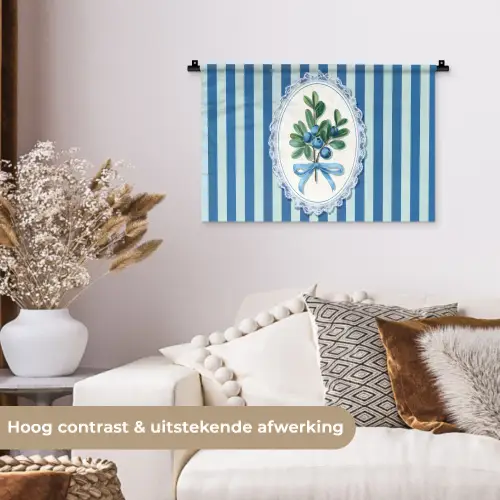 Illustratie - Bessen - Blauw - Strepen Wandkleed katoen klein -sfeer1