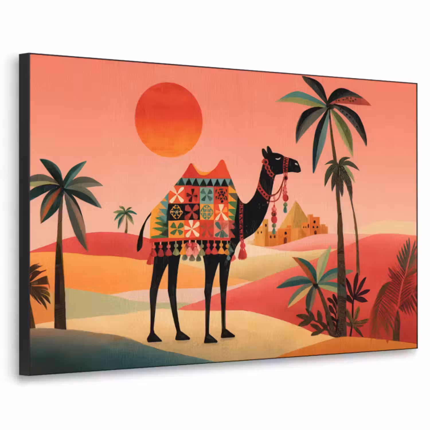 Art Frame - Kameel - Gekleurd tapijt - Duinen - Rode zon