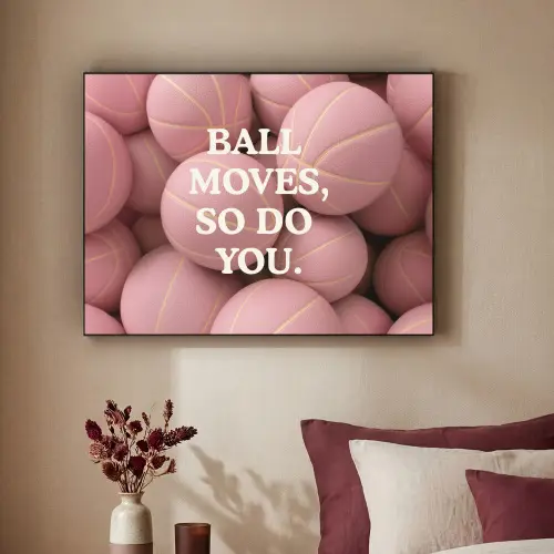 Basketballen - Roze - Quote - Sportief Textielframe zwart klein -sfeer1