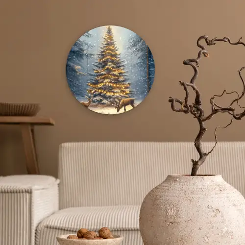 Kerstlicht - Woud - Hert - Donker Wandcirkel kunststof plaat 5mm dik klein -sfeer1