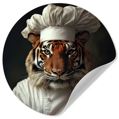 Tijger - Kokskleding - Bruin Wandcirkel behangsticker klein -3d
