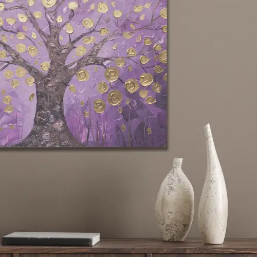 Levensboom - Boom - Paars - Goud - Modern PET vilt klein -sfeer6_closeup