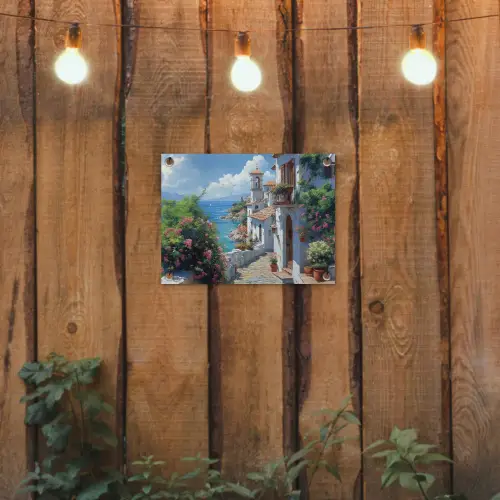 Huizen - Zee - Bomen - Bloemen tuinposter los doek klein -sfeer1