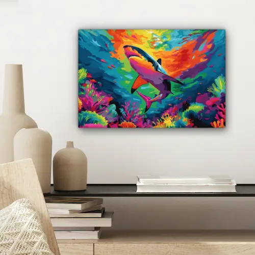 Haai - Koraalrif - Abstract - Kleurrijk canvas 2cm klein -sfeer6