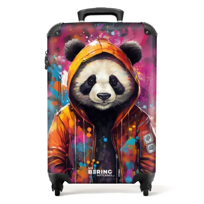 Suitcase - Panda with Orange Jacket and Paint Splatters
