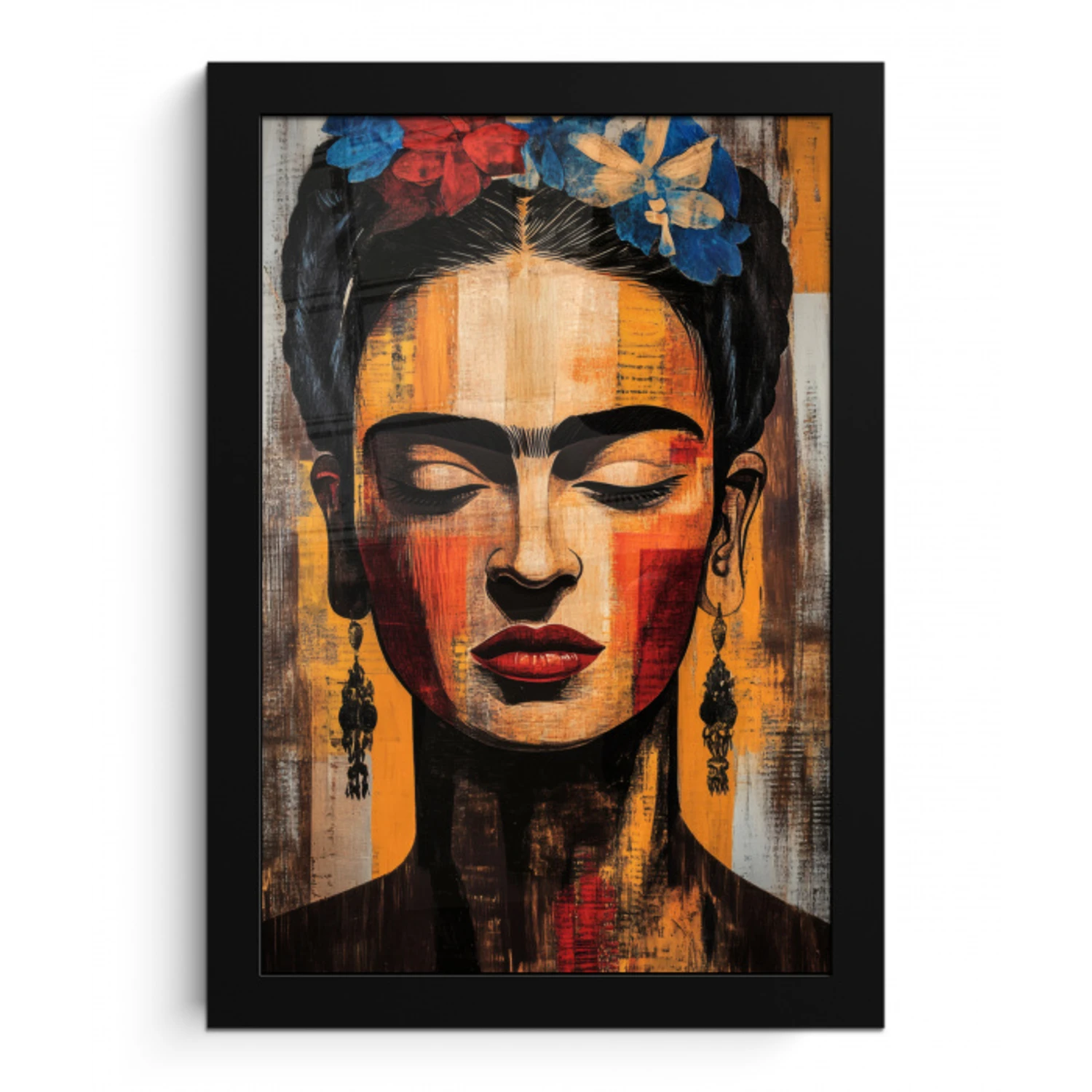 Portret - Vrouw - Bloemen fotolijst zwart zonder passe partout klein -3d