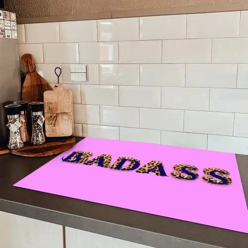 Felroze - Badass - Panterprint - Schaduw Inductie beschermer vinyl 3mm klein -sfeer3