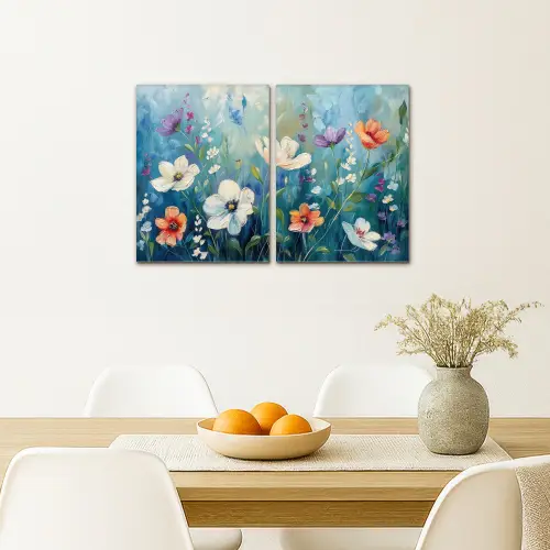 Bloemen - Kleurrijk - Blauw - Natuur Canvas - Meerluiken 2 luik klein -sfeer4