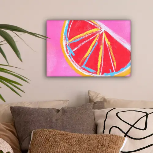 Grapefruit - Geschilderd - Roze - Strepen canvas 2cm klein -sfeer1