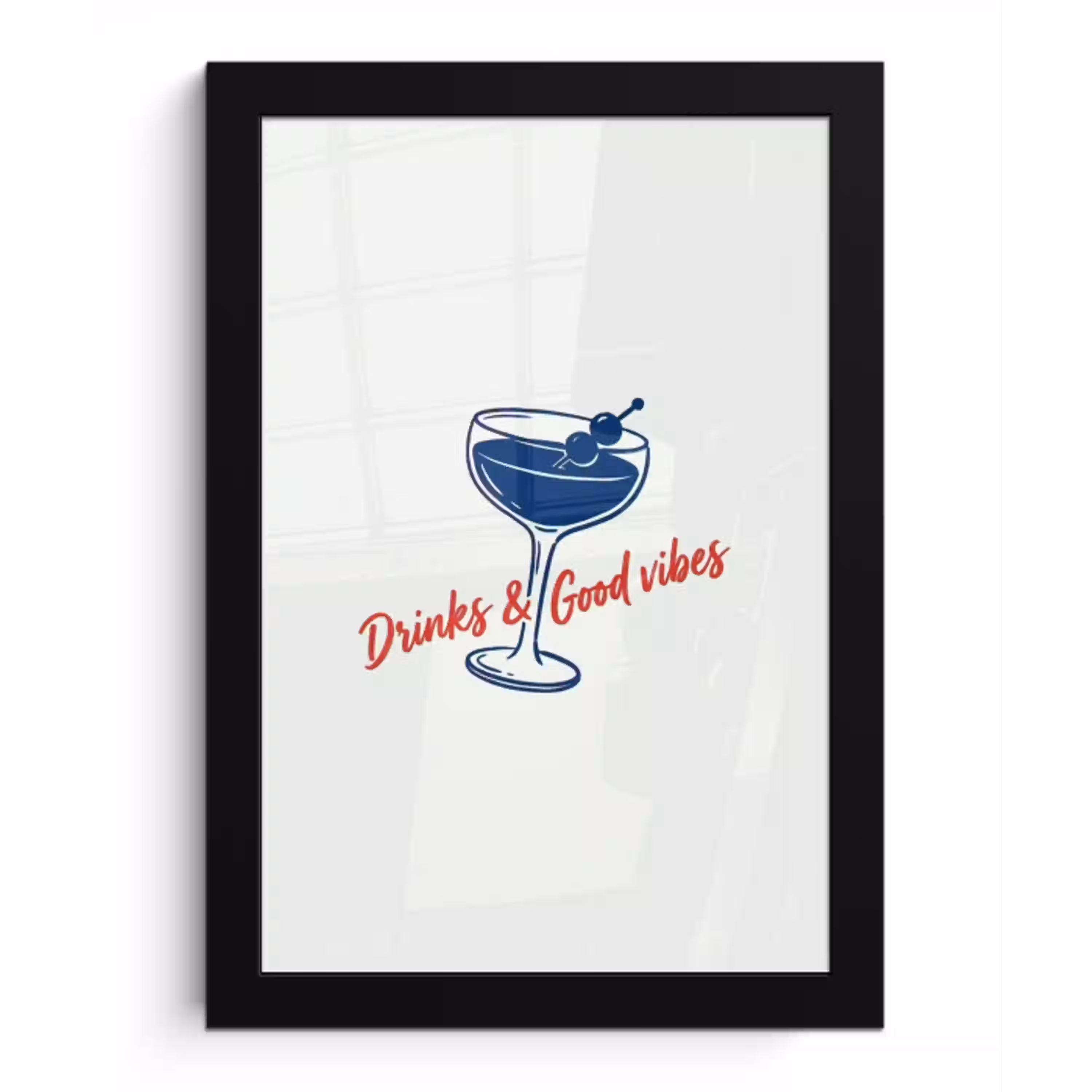 Cocktail - Glas - Illustratie - Blauw - Wit fotolijst zwart zonder passe partout klein -3d