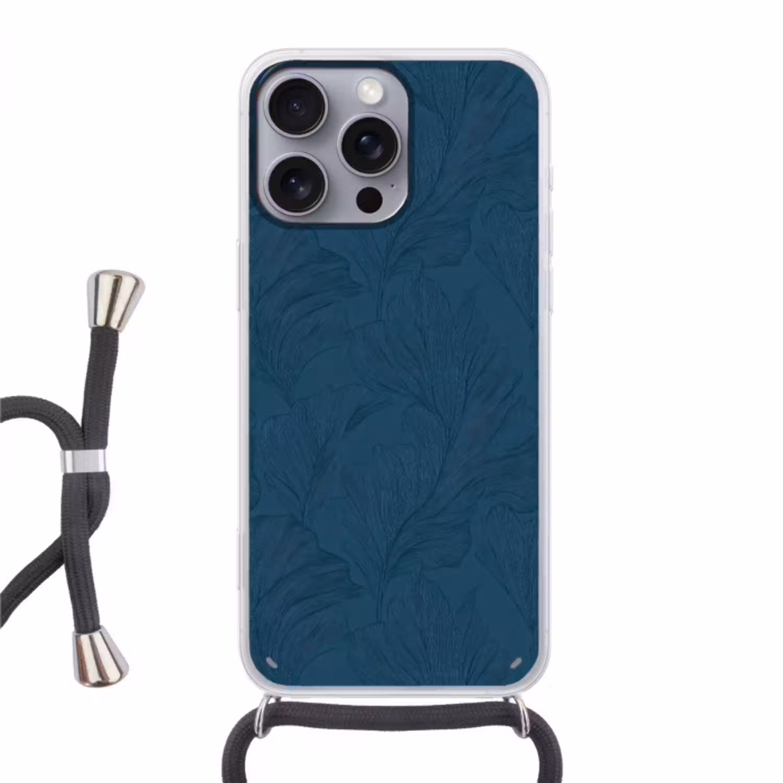 Abstract - Patroon - Donkerblauw - Elegant Hoesje iPhone 16 Pro Max met koord klein 804 -3d