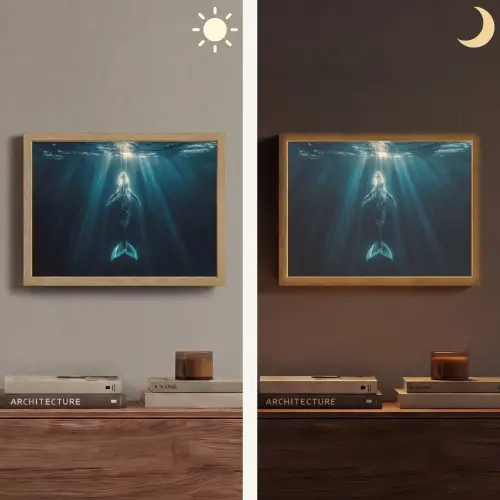 Walvis - Water - Zonnestralen - Blauw Light Box met batterij (Wandlamp) middel -sfeer3