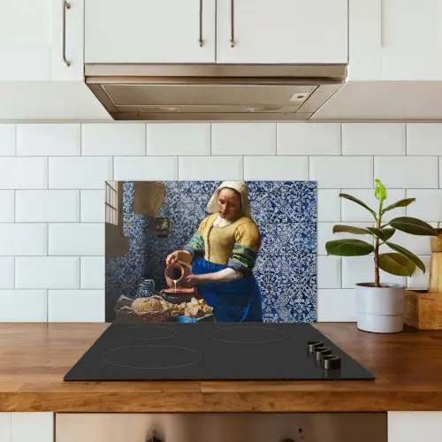 Melkmeisje - Delfts Blauw - Vermeer - Schilderij - Oude meesters keuken achterwand spatscherm klein -sfeer2