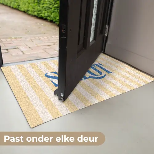 Salut - Quote - Strepen - Geel - Blauw - Wit Deurmat klein -USP_NL