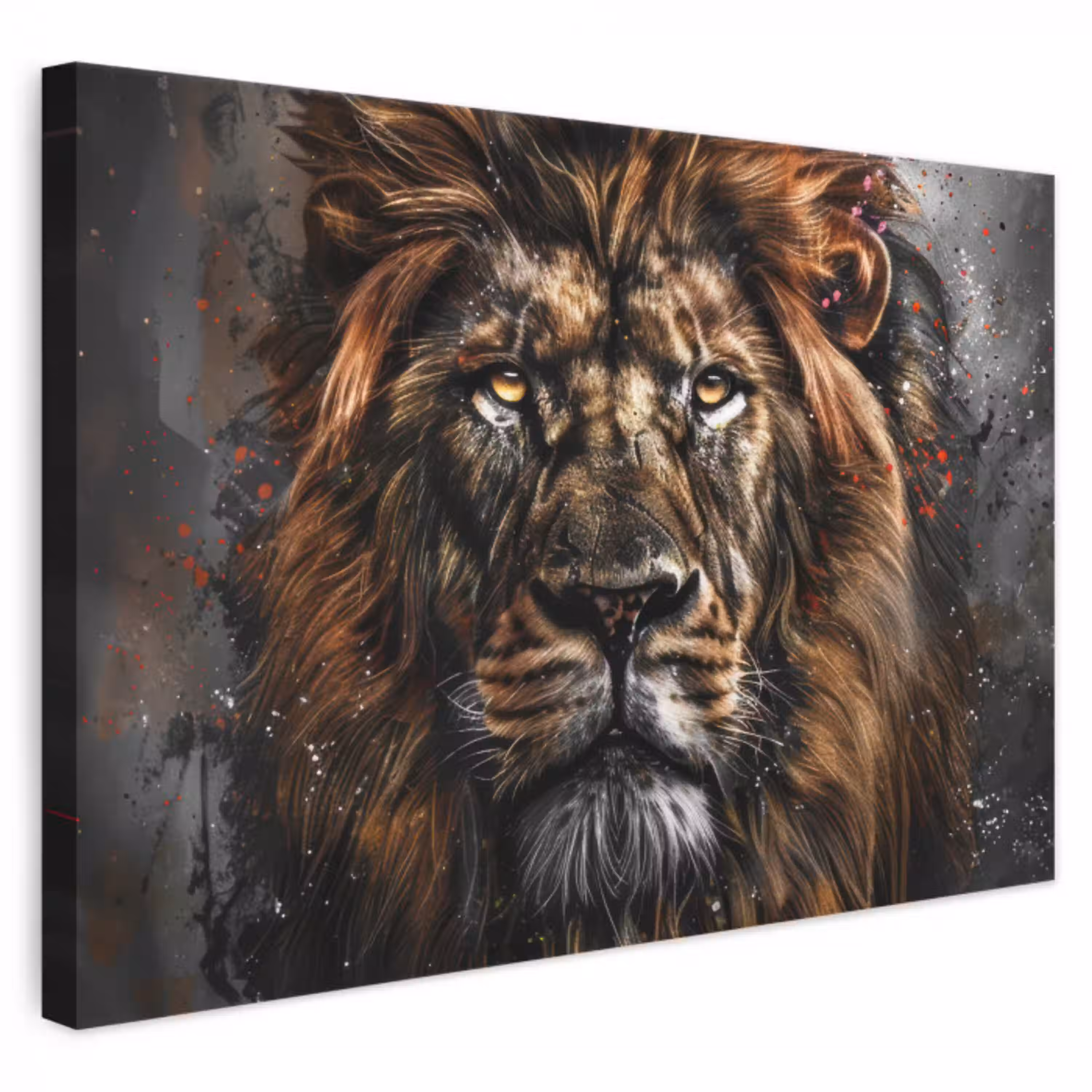 Leeuw - Dieren - Portret - Zwart - Luxe canvas 2cm klein -3d