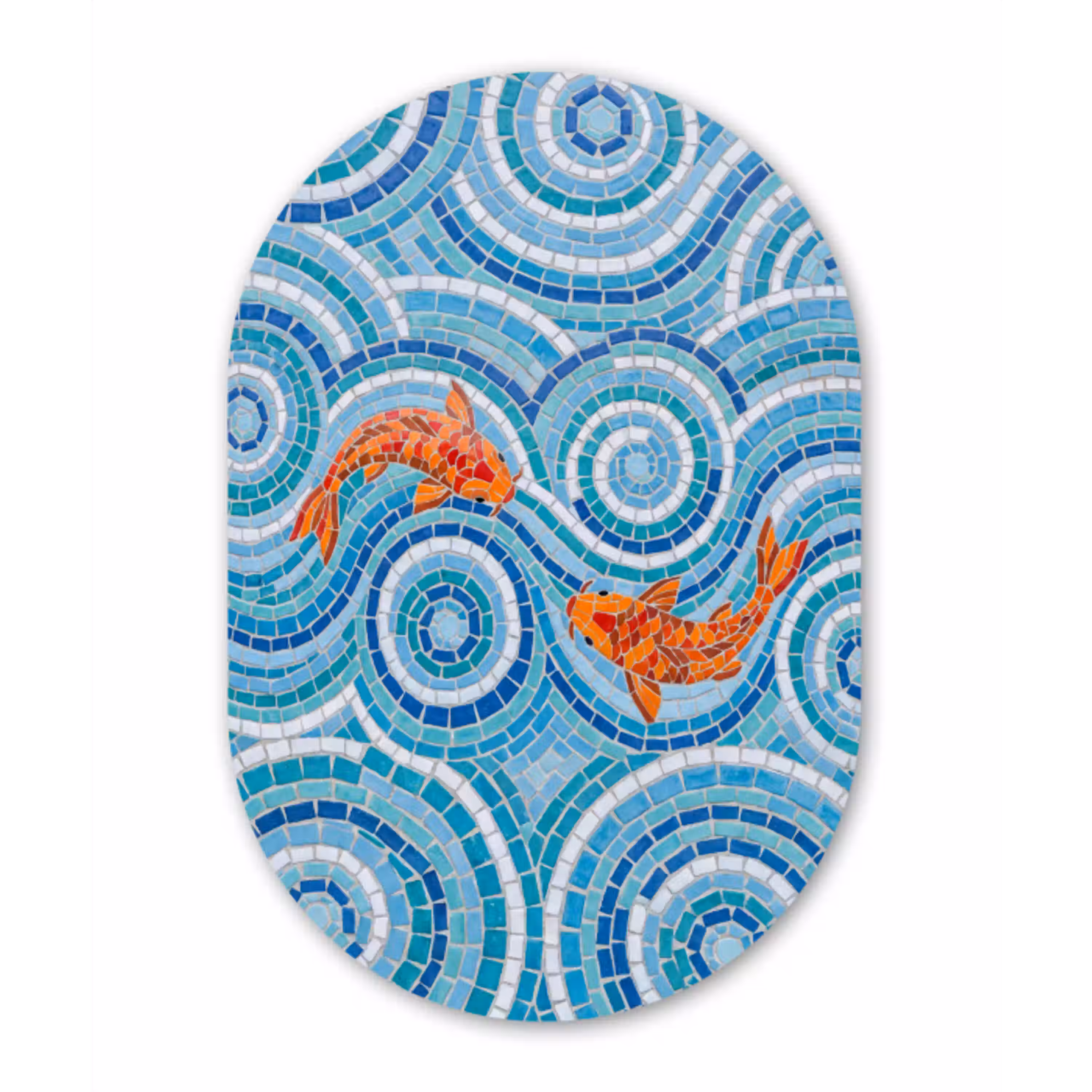 Vis - Mozaïek - Water - Decoratief - Blauw Wandcirkel Ovaal Aluminium middel -3d