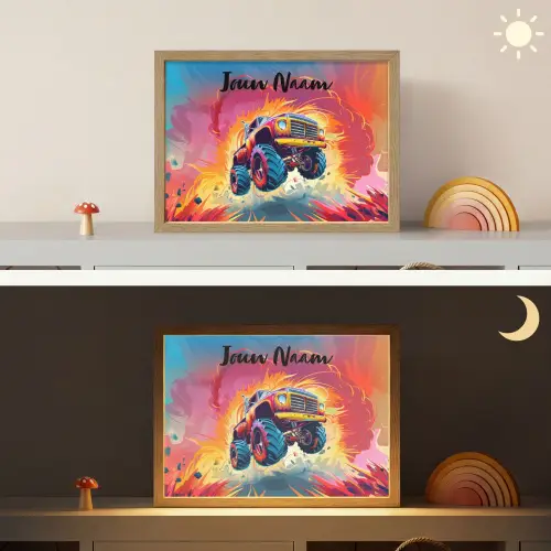 Monstertruck - Auto - Jongens - Kleurrijk Light Box met batterij (Wandlamp kind) middel -sfeer3_kind