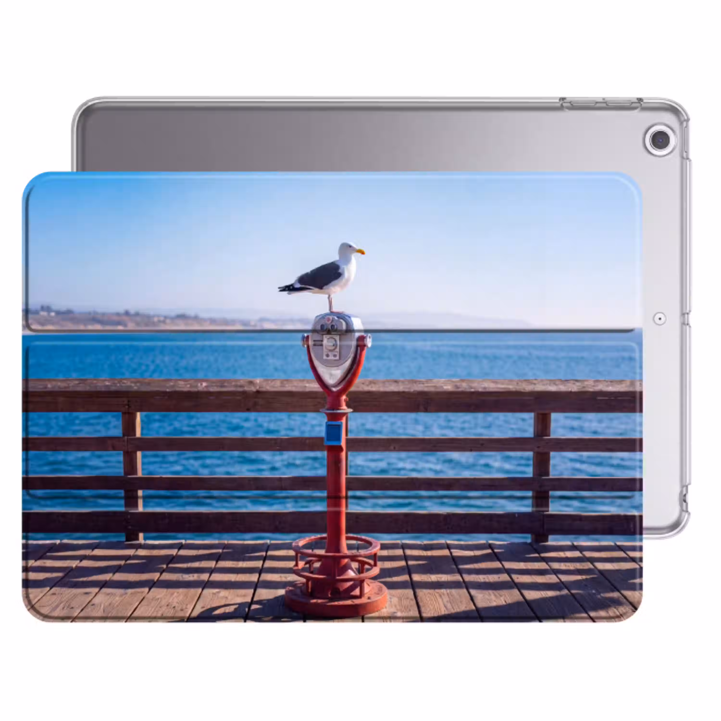 Vogel - Verrekijker - Kust - Zee - Blauw Apple iPad 2017 middel -threedimensional_3d_global
