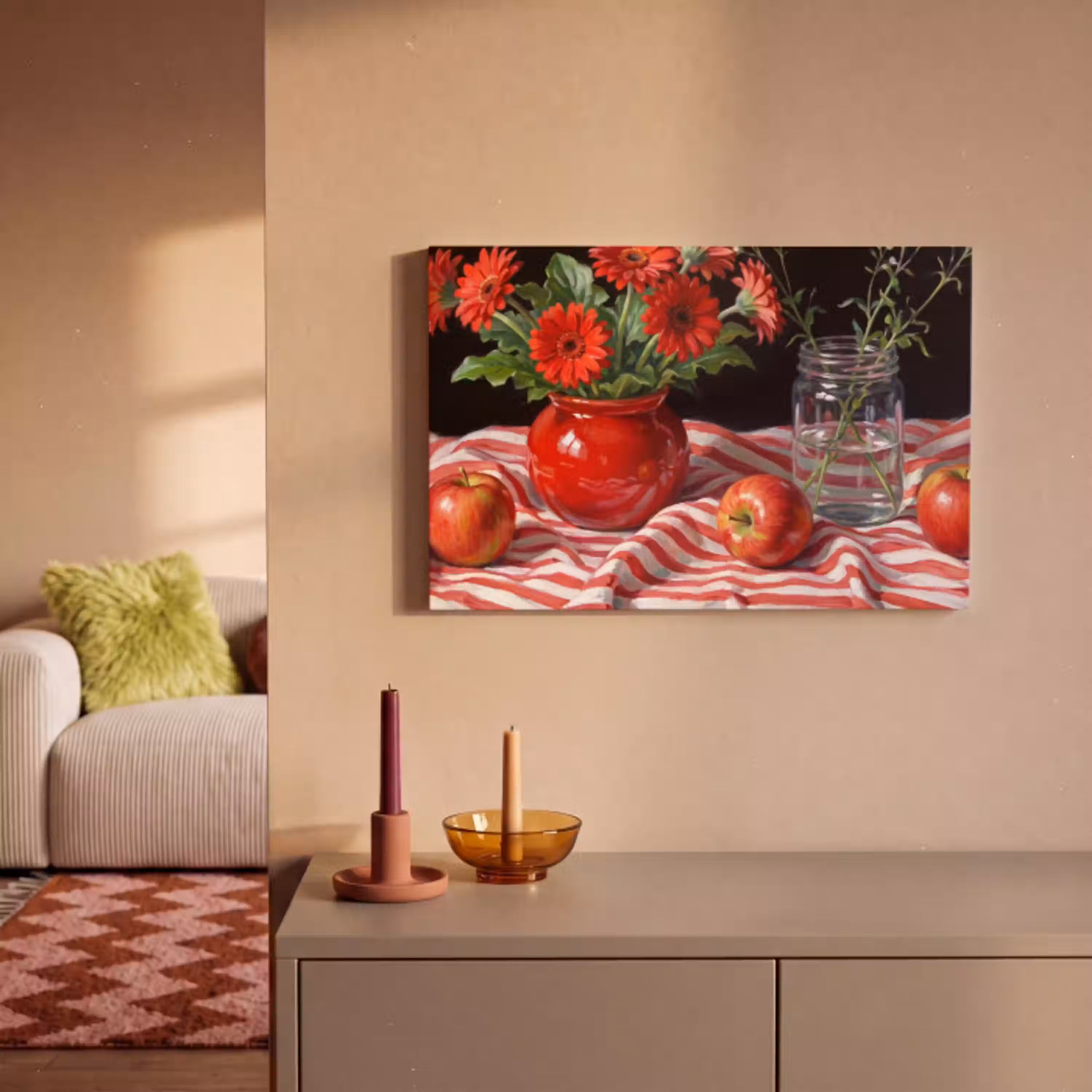 Rode bloemen - Vaas canvas 2cm klein -sfeer1