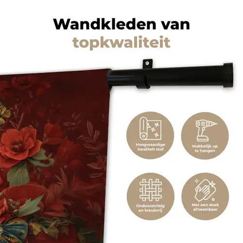 Bloemen - Dieprood - Zonnebril - Vrouw Wandkleed katoen klein -sfeer2