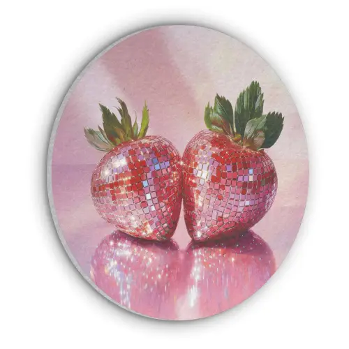 Disco - Fruit - Glitter - Strawberry Akoestische PET Vilt - Rond klein -3d