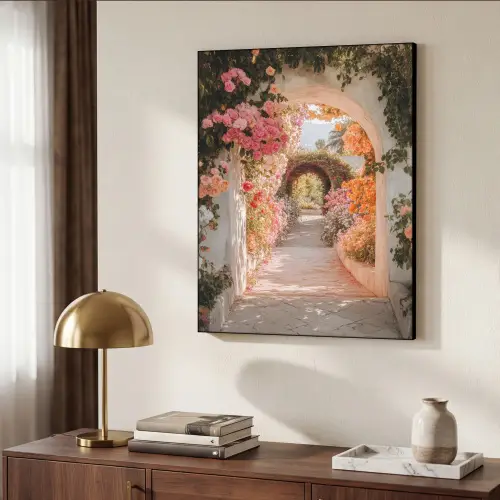 Doorkijk - Boog - Bloemen - Pastel Textielframe - compleet frame klein -sfeer3