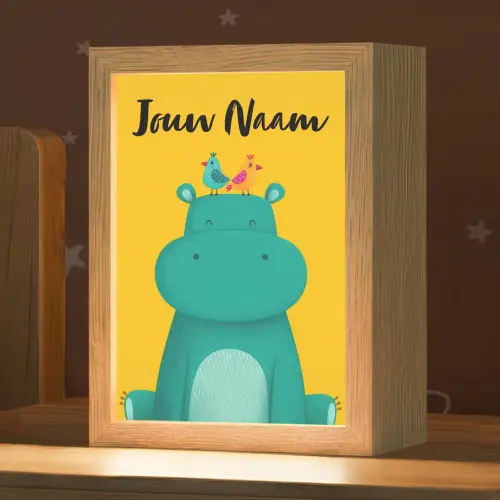 Nijlpaard - Vogels - Groen - Geel Light Box met kabel (Kinderlampje) klein -zzz_3d_website