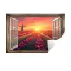 Doorkijk - Tulpen - Zonsondergang - Bloemen - Kleurrijk Muursticker klein -3d