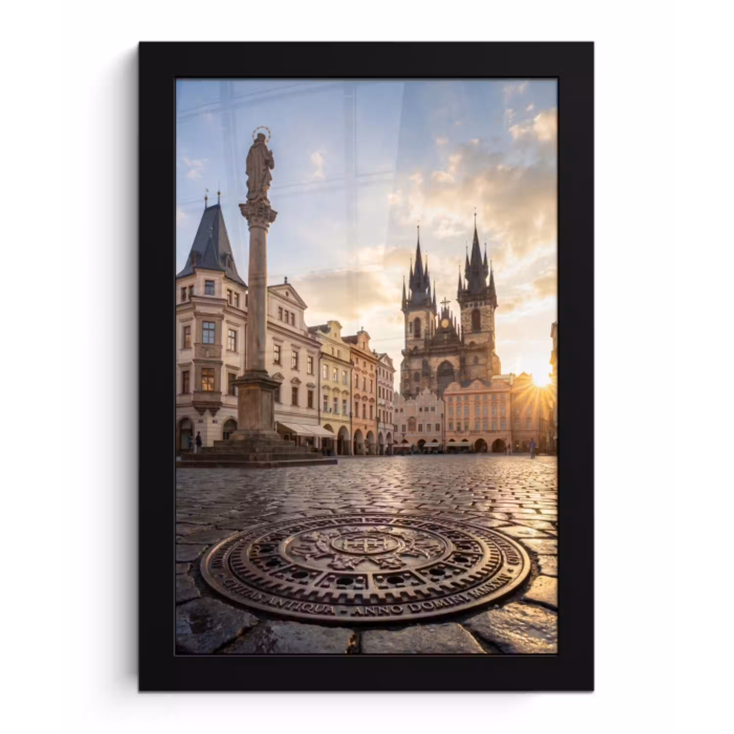 Stad - Praag - Ochtend - Architectuur - Goud fotolijst zwart zonder passe partout klein -3d