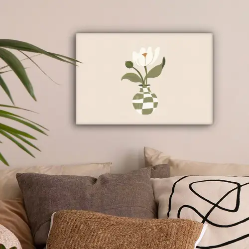 Vaas - Geruit - Bloem - Groen canvas 2cm klein -sfeer1