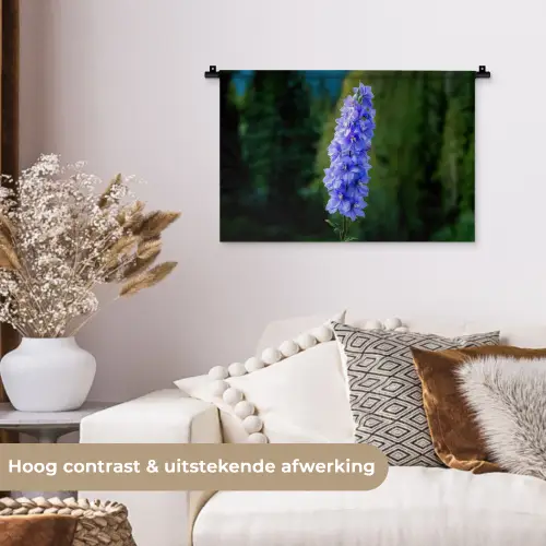 Bloemen - Blauw - Dennenboom Wandkleed katoen klein -sfeer1
