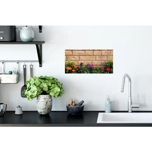 Bloemen - Bakstenen - Kleurrijk Muursticker klein -keuken