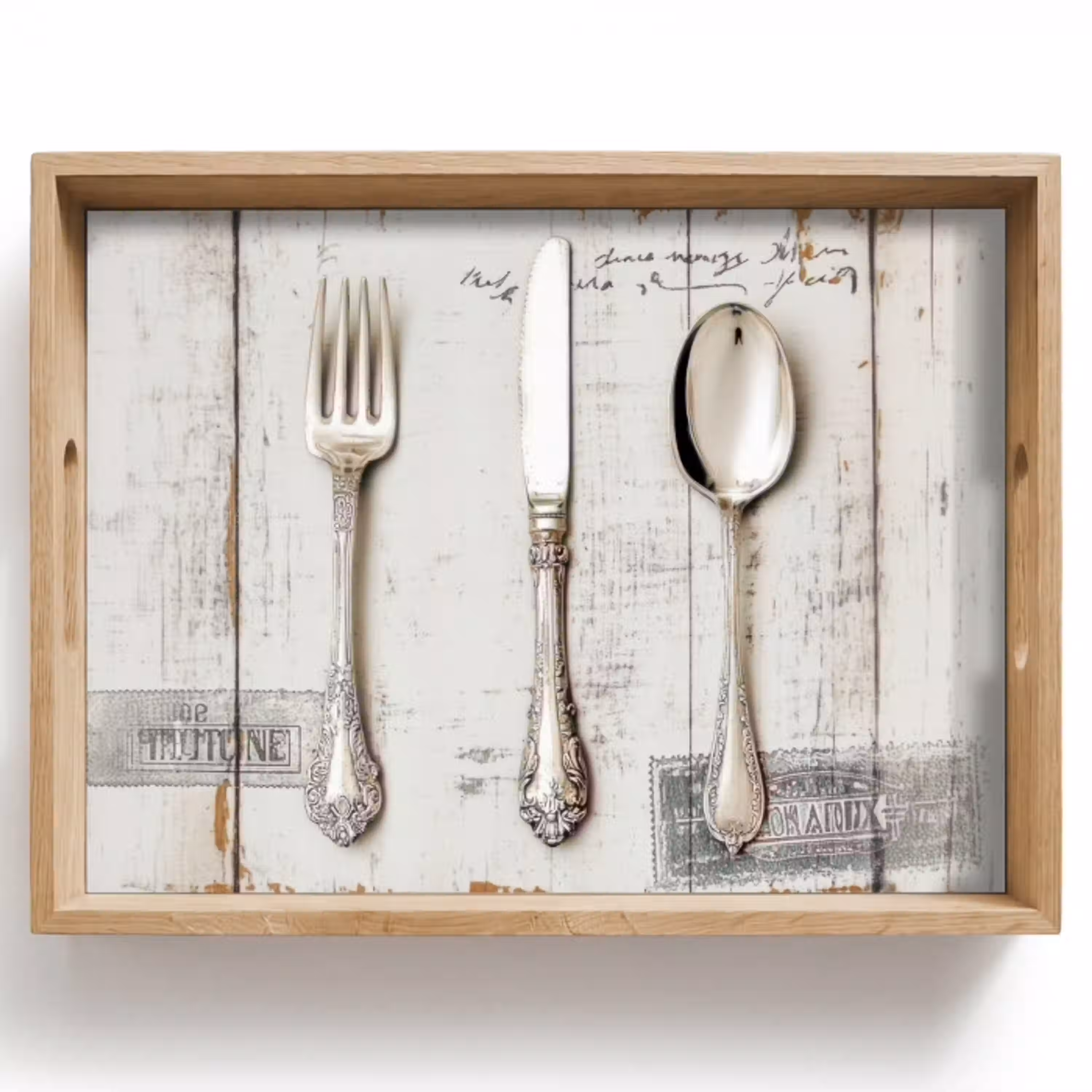 Zilver - Bestek - Hout Dienblad Rechthoek middel -z3d_shopping